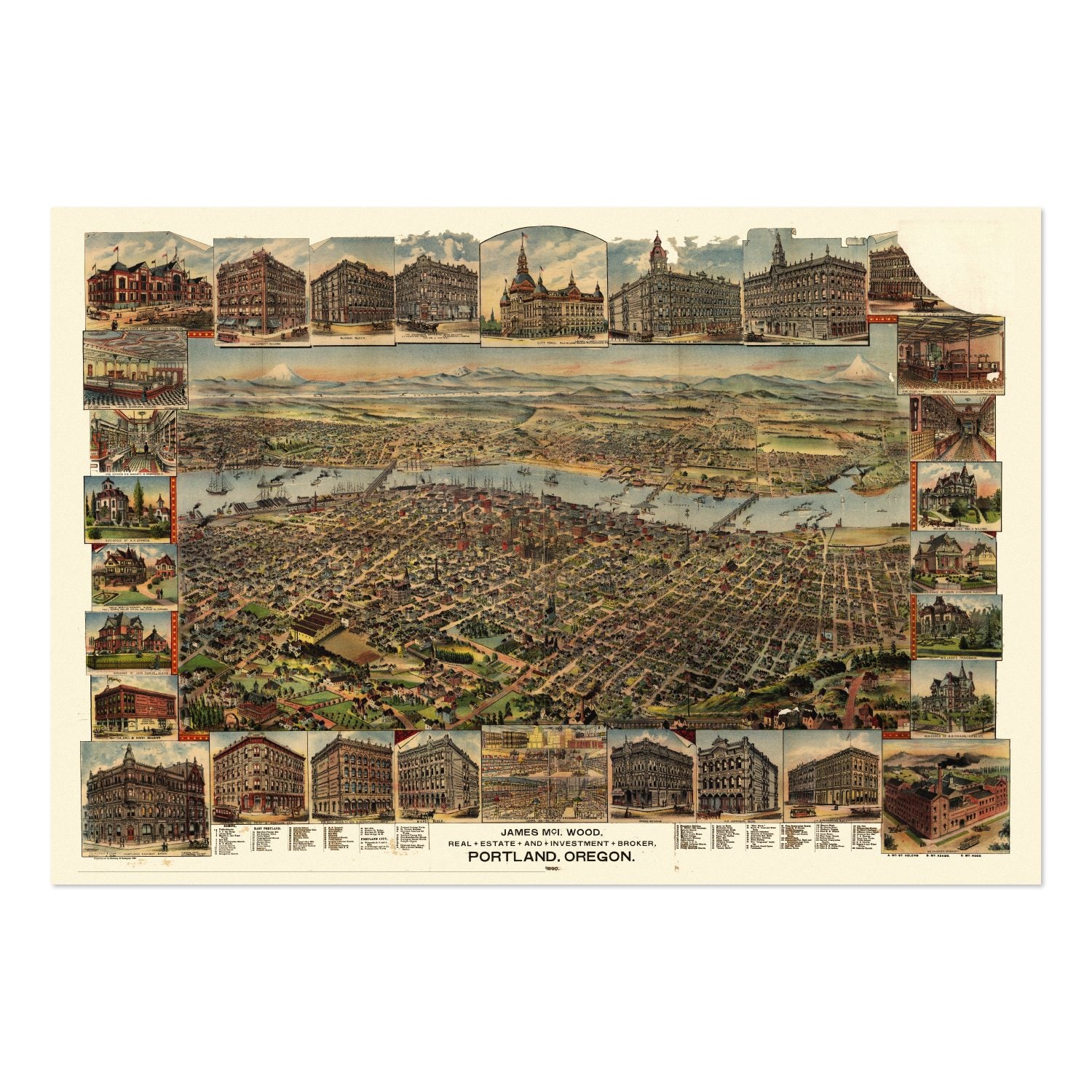 Portland 1890 Panoramic Map poster print